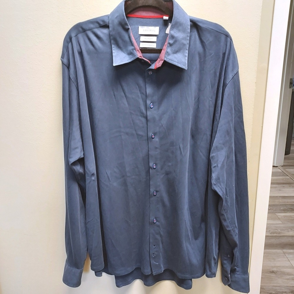 Levinas Button Down Shirt Mens 3XL Blue Tech Stretch Tailored Fit Long Sleeve